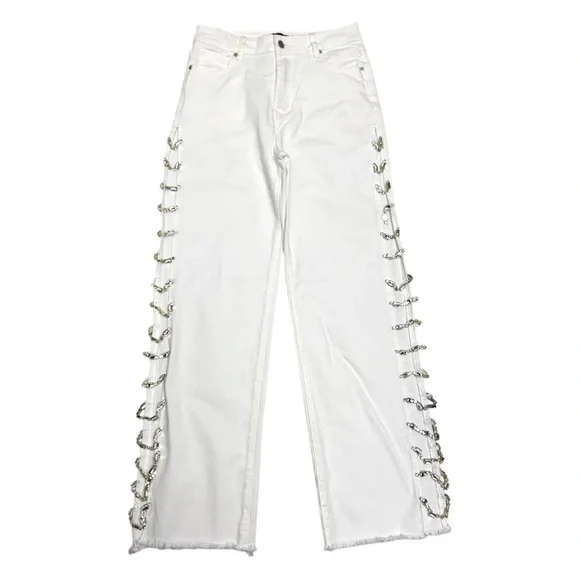 💥AKIRA Diamonds Metal Slit Raw Hem White Denim 💥 - Picture 5 of 14